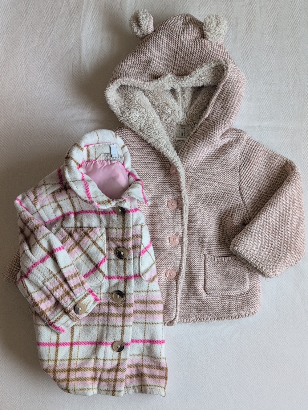 Baby Gap & George Girls Outerwear Duo Knit Fleece Sweater Plaid Shacket 12-18M